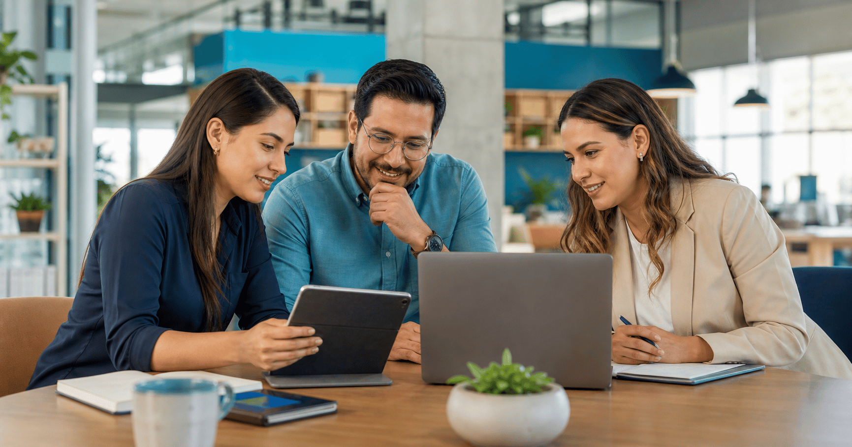 Profesionales estudiando cursos asincrónicos en línea